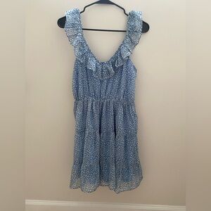 Blue Floral Ruffle Dress